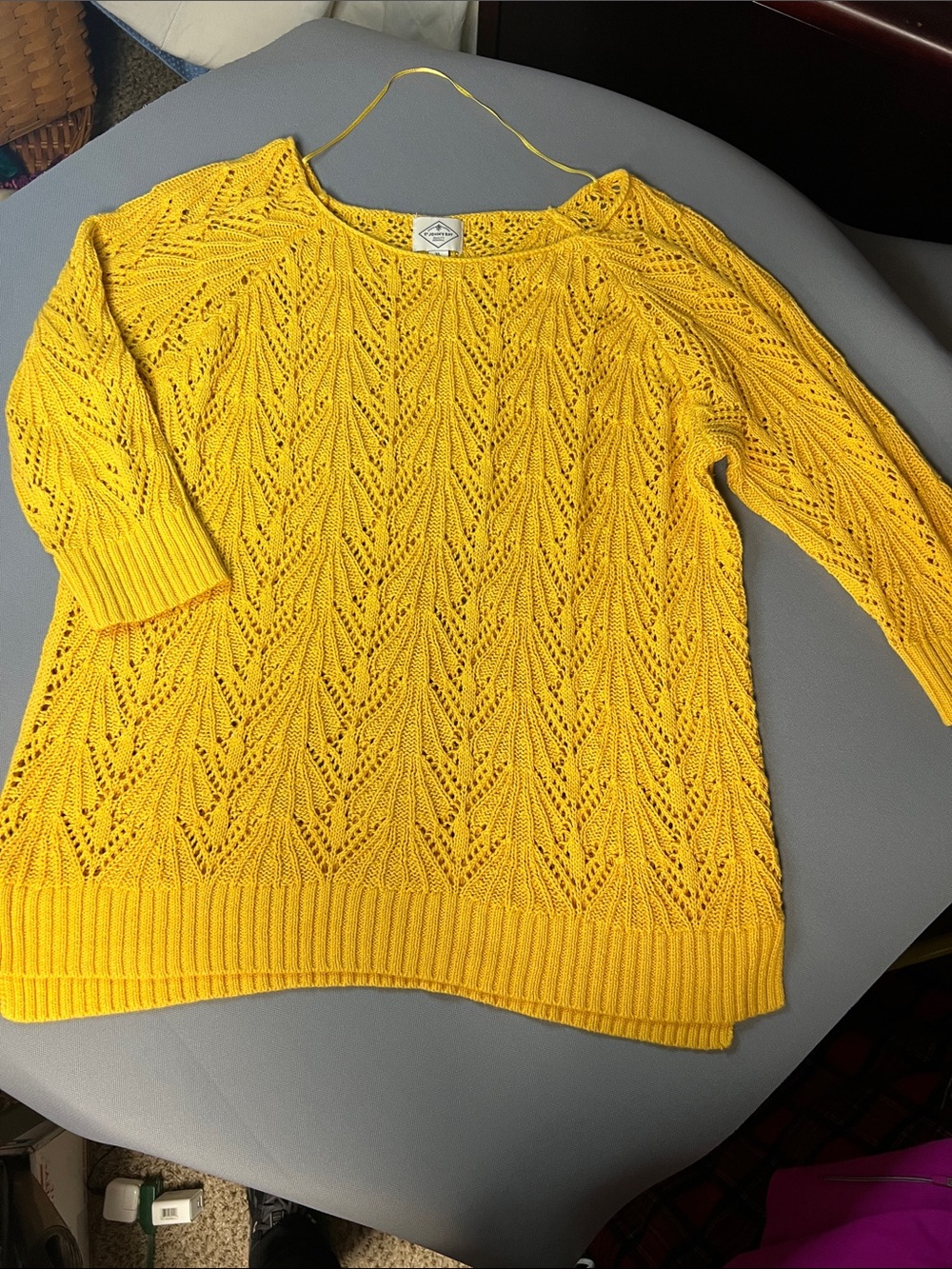 St. John's Bay XL Yellow/ Mustard Open-Knit Crew Neck Sweater Fall Vibes